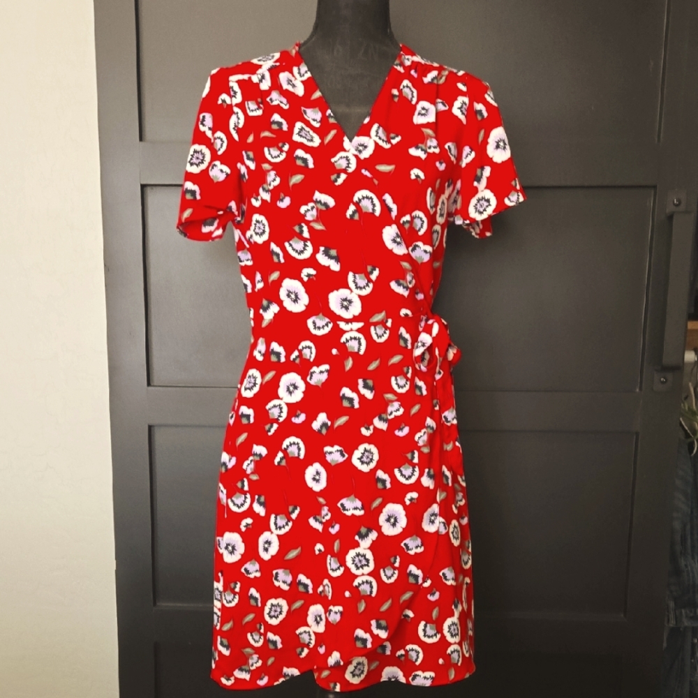 JCrew Floral Red Wrap Dress
